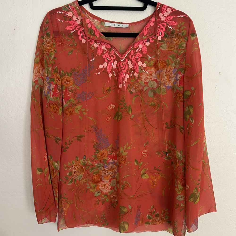Cabi sheer floral top